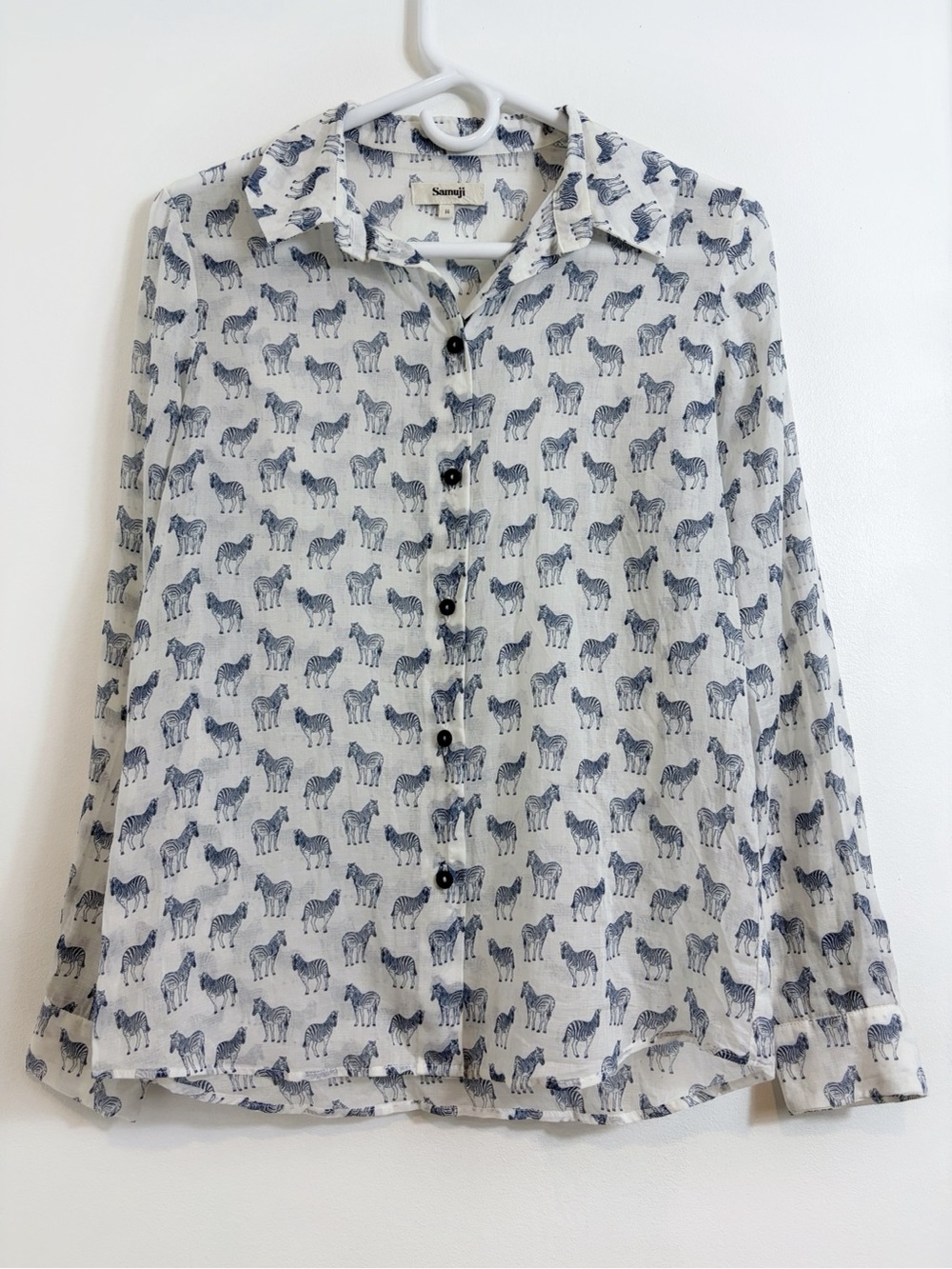 Samuji Zebra Novelty Button Down Long Sleeve Shirt FLAW